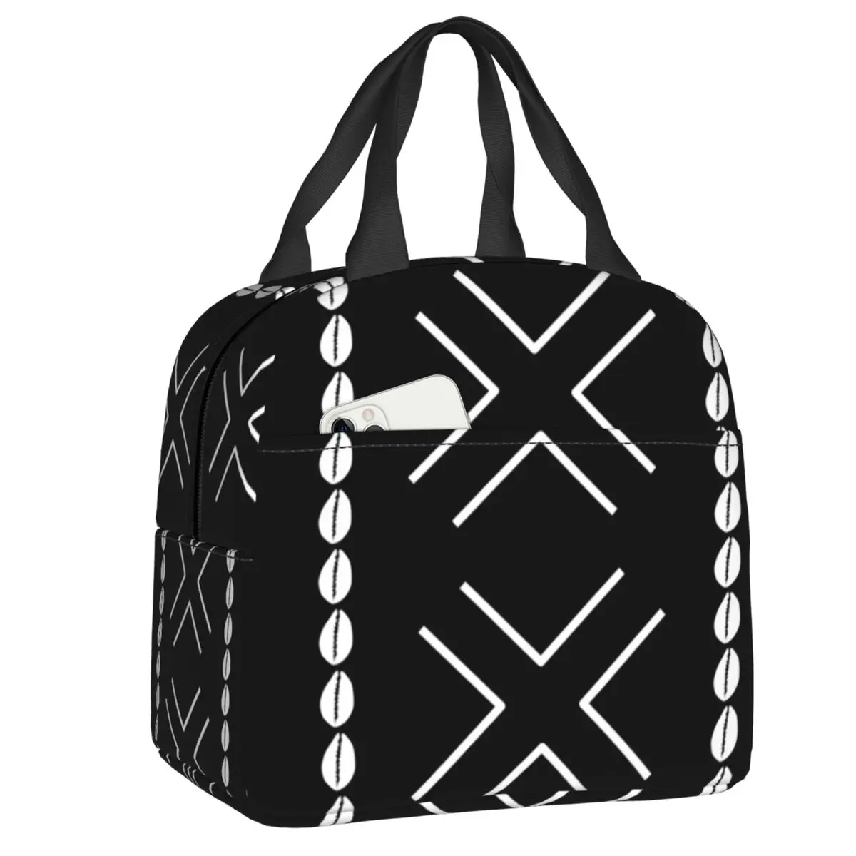 

African Mud Cloth Design Insulated Lunch Bags for Women Tribal Geometric Art Portable Cooler Thermal Food Lunch Box