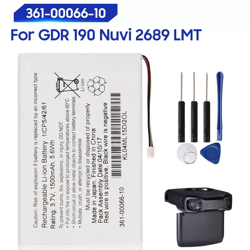 

Оригинальный запасной аккумулятор для Garmin GDR 190 Nuvi 2689 LMT 361-00066-10 361-00066-00, оригинальный аккумулятор 1500 мАч