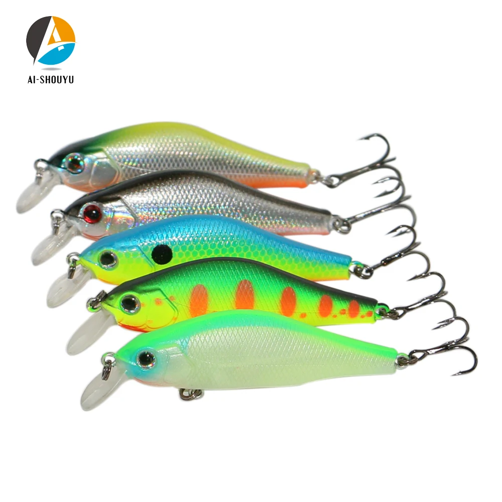 AI-SHOUYU 1pc Hard Minnow Bait 70mm 9.5g Magnetic Fishing Wobblers with 2 Hooks Dive 1.5m Suspending Artificial Fishing Lure