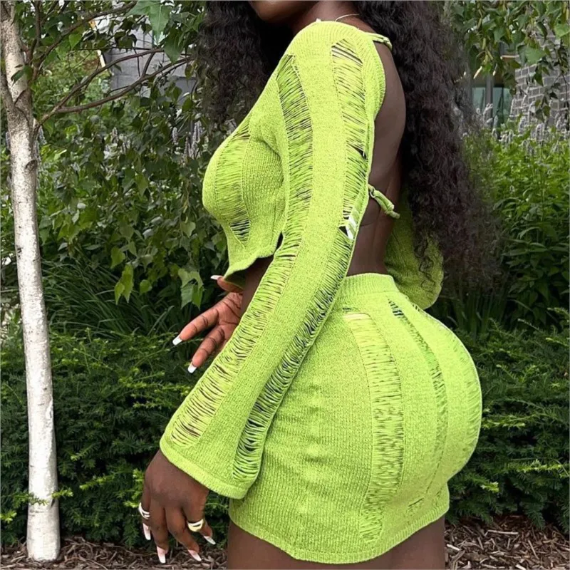 

Shirt Dress For Women 2023 Cover Up Solid Swimsuit Beach Sexy Suit Backless Tight Hollow Out Long Sleeve Skirt Two Piece Spandex