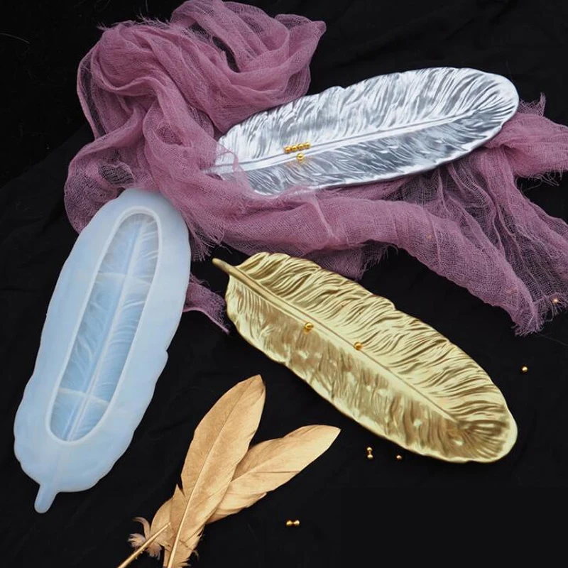 

Feather Silicone Mold Shaped Plate Dish Resin Silicone Mold for Trinket Home Decoration To Make Crafts with Epoxy