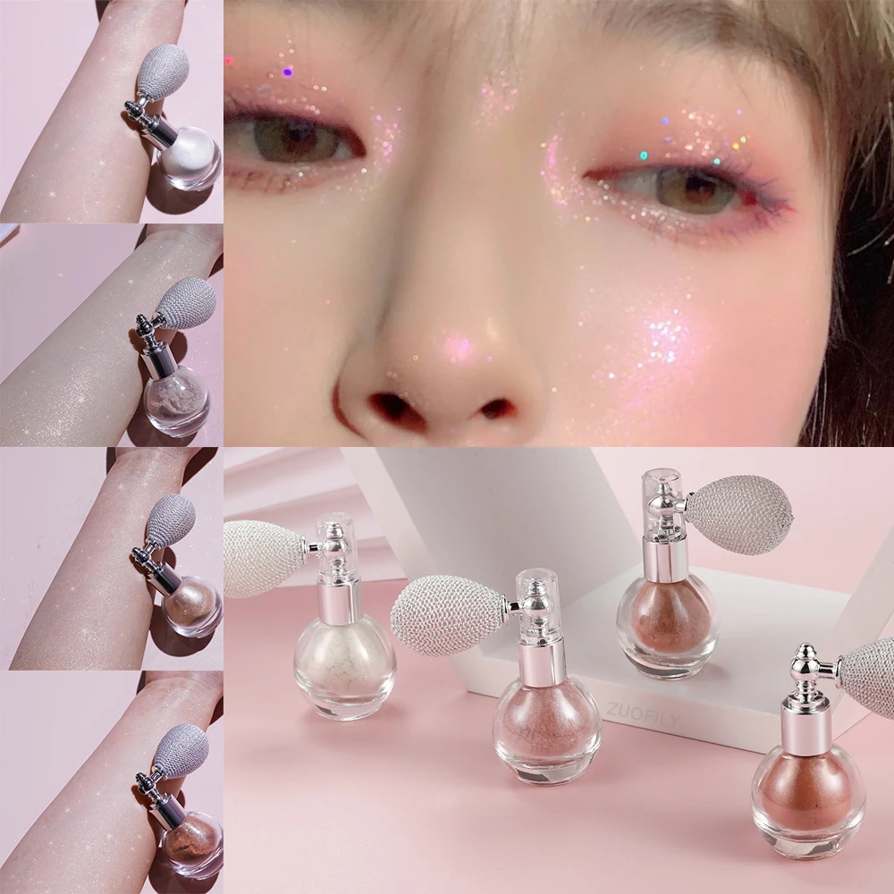

Brighten Shimmer Glitter Loose Powder Spray Face Makeup Stick Highlighter Powder Creamy Texture 4Colors Sprayer Cosmetics