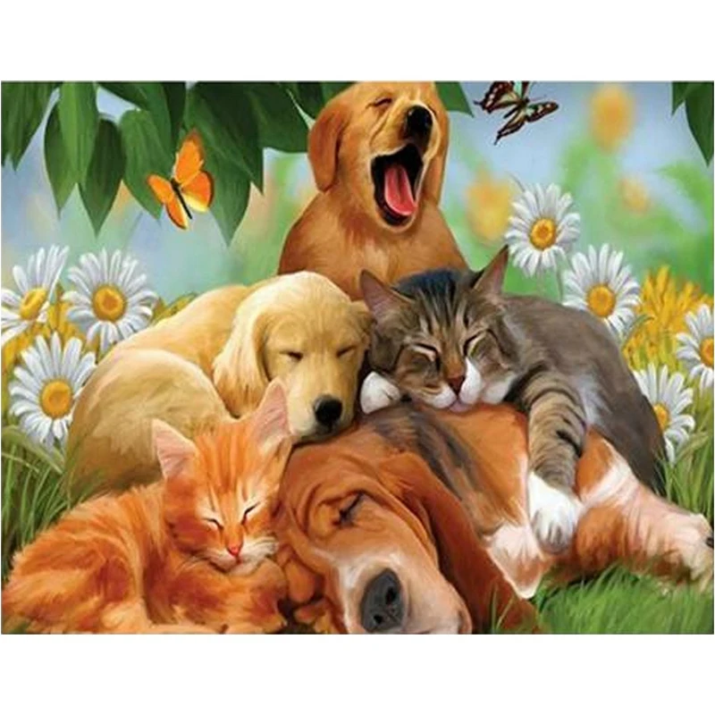 

Round Drill 5D Diy Diamond Painting "Animal Cats Dog" Embroidery Cross Stitch 5D Home Decor Gift