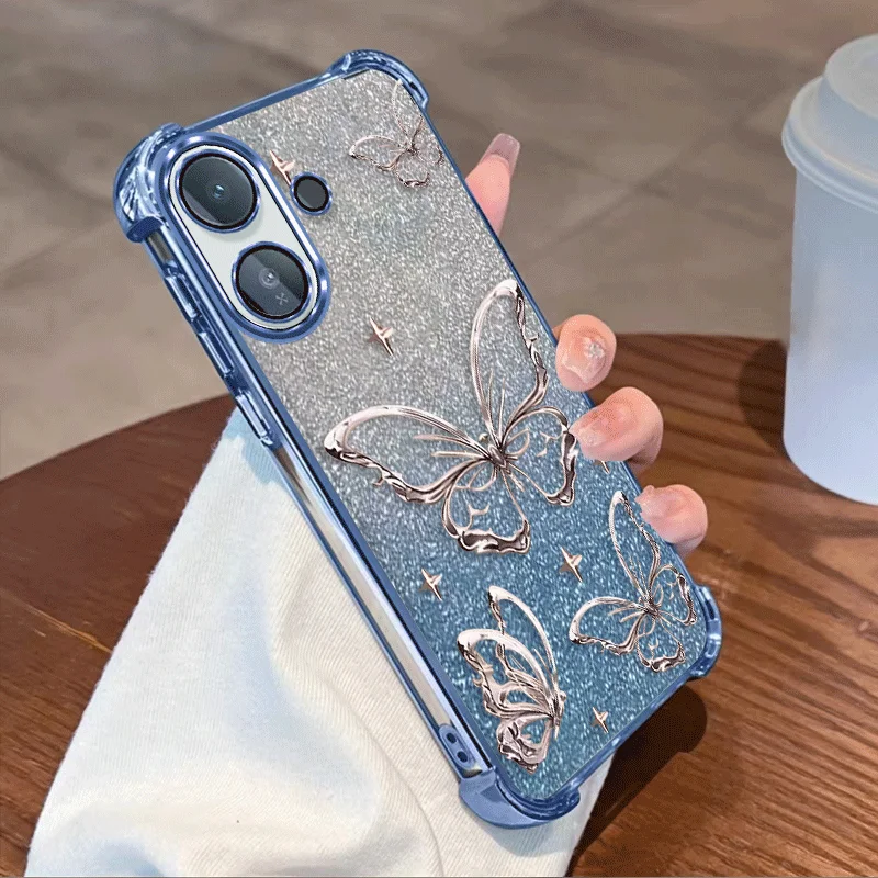 Блестящий защитный чехол для Vivo V70 Lite 5G V70 FE, гибкий TPU-чехол с противоударной защитой по четырем углам и узором в виде бабочек. (art.: 3920dcc41a65c) - 3920dcc41a65c