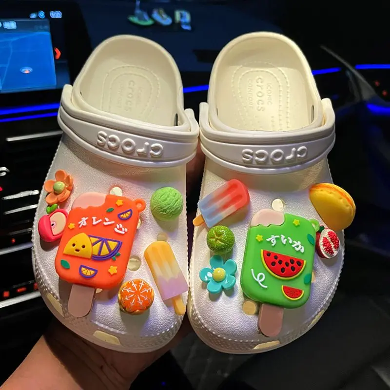 

Colorful Ice Cream Croc Charms Pack Ins Popular Accessories Beautiful Adornment for Clogs Sandals Lovely Decoration Clogs Jeans