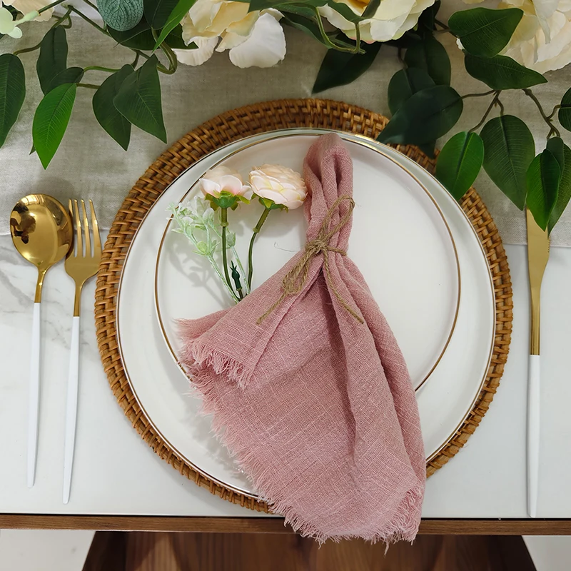 

2023 rustic wedding pale pink table napkins cloth birthday party table decor 10pcs /lot cheeselcoth guaze napkin