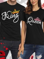 king queen crown print couple t shirt lovers short sleeve o neck loose tshirt fashion woman man tee shirt tops clothes