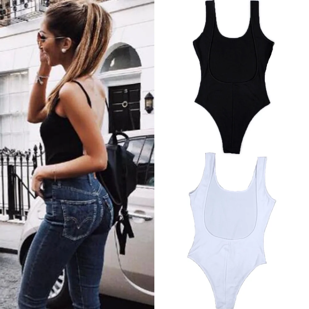 

Women Summer Sexy Jumpsuit Sleeveless Open Back Solid Color Simple Stretch Tops Rompers