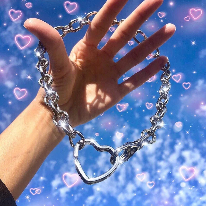 

2022 Love Heart Y2k Accessories Pendant Necklace for Women Girls Teens Grunge Aesthetic Hip Hop Cool Fashion Simple Choker Gift