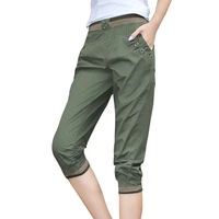women capris pants casual solid calf length trousers female loose 2022 summer korean fahison high waist harem pants