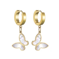 trendy stainless steel butterfly drop earrings white shell hoop earrings delicate animal dangle earrings jewelry for women girl