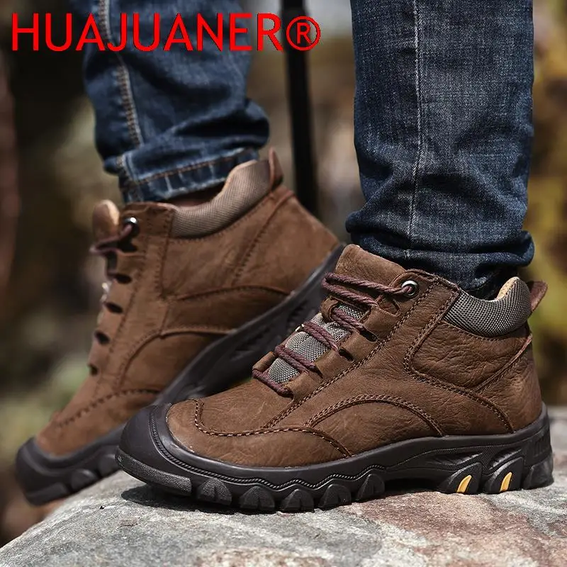 

High Quality Outdoor Men's Shoes Genuine Leather Hiking Shoes Men Handmade Non-slip Warm Winter Boots for Men Winter Snow Boots