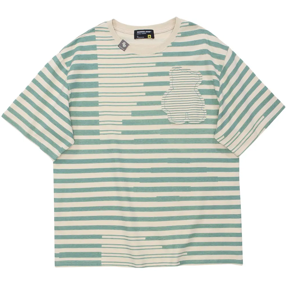 

Oversized T-shirt Stripes Applique Cotton O-neck Top Men's Clothing 2022 Streetwear Short Sleeve Harajuku Casual Men T Shirts