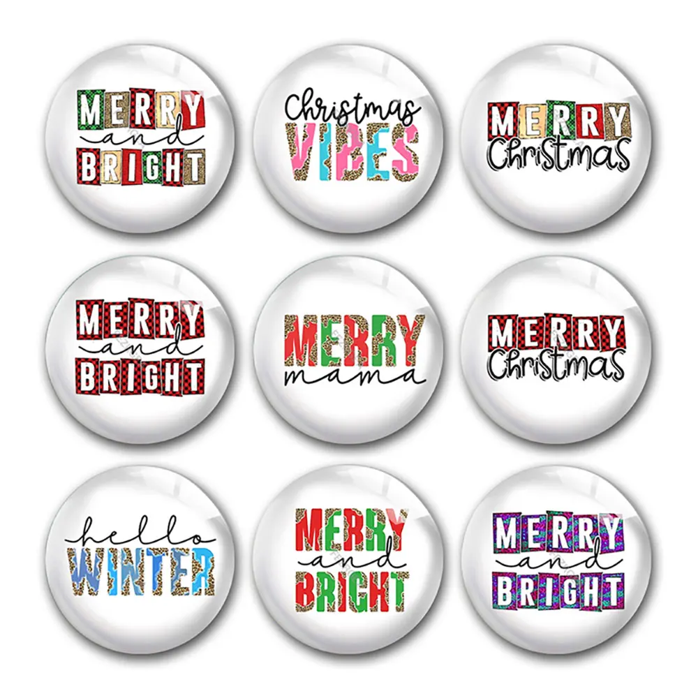 

Merry And Bright Christmas Vibes Hello Winter Round Photo Glass Cabochon Demo Flat Back DIY Jewelry Making Supplies Snap Button