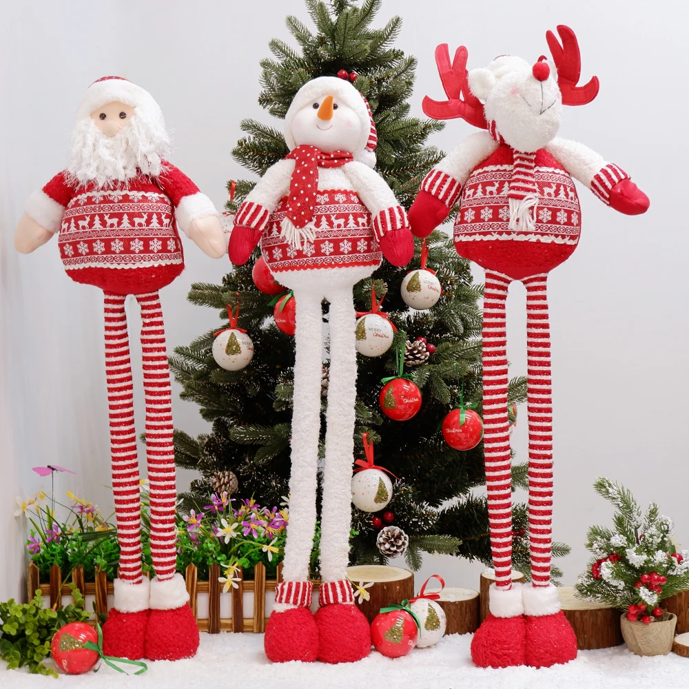 

Retractable Plush Dolls Christmas Decoration Santa Claus Snowman Reindeer Standing Toy New Year Gift for Kids Party Ornaments