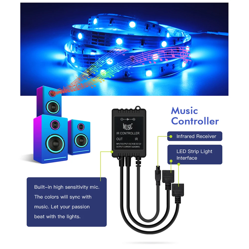 

Infrared Music Controller 40 keys IR Remote Controller Sound Sensor Controller For 5050 3528 5630 RGB LED Strip Light Flexible