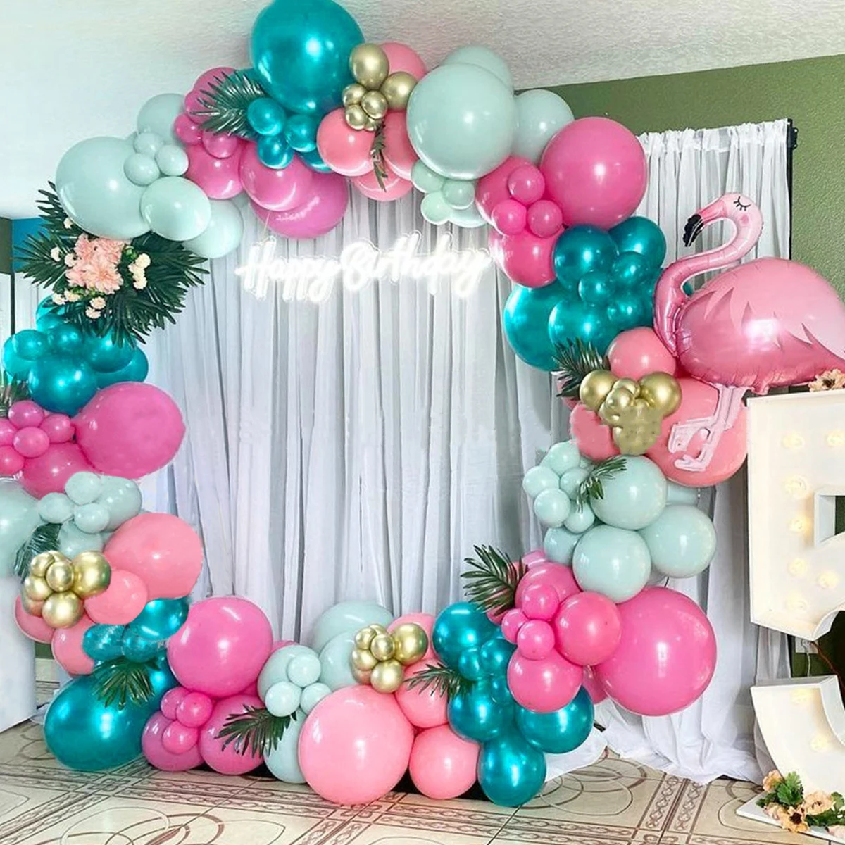 

128pcs Flamingo Theme Arch Balloons Garlands Set Hawaiian Wedding Birthday Ballons Aloha Flamingo Happy Birthday Party Balon