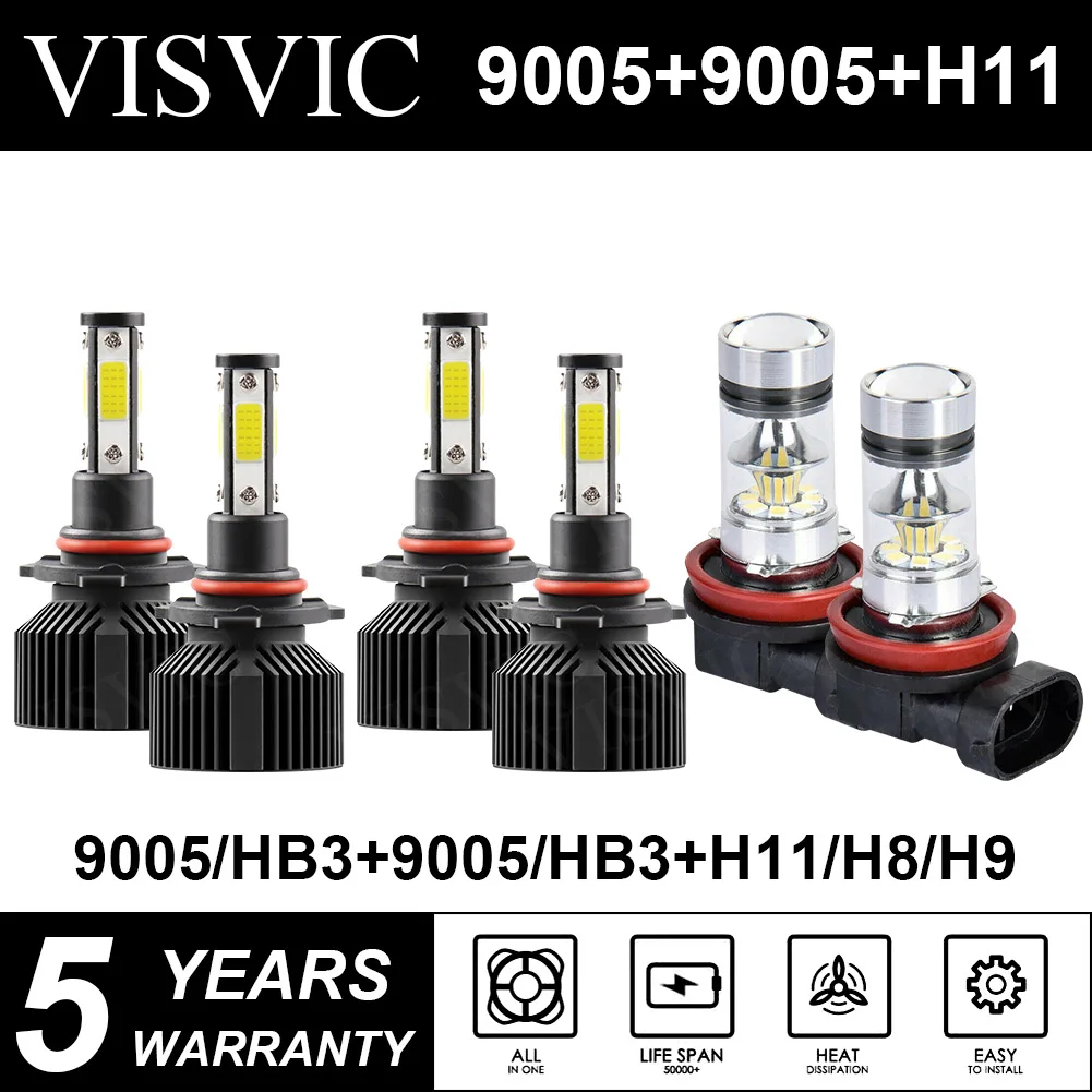 

Combo 4side 9005+9006+H11 LED Headlight Fog Kits Hi\Lo Beam Bulb White 6000K ro