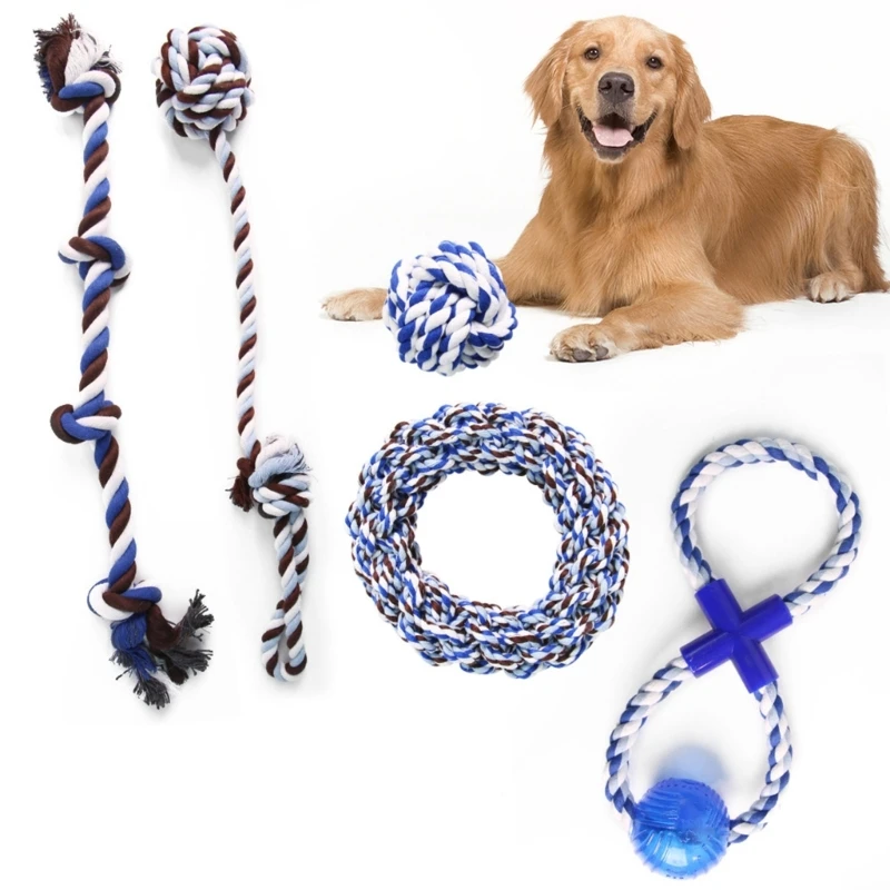 

K5DC 5pcs Dog Rope Fetching Toy Tug-of-war Game for Dogs Teething Chew Molar Toy