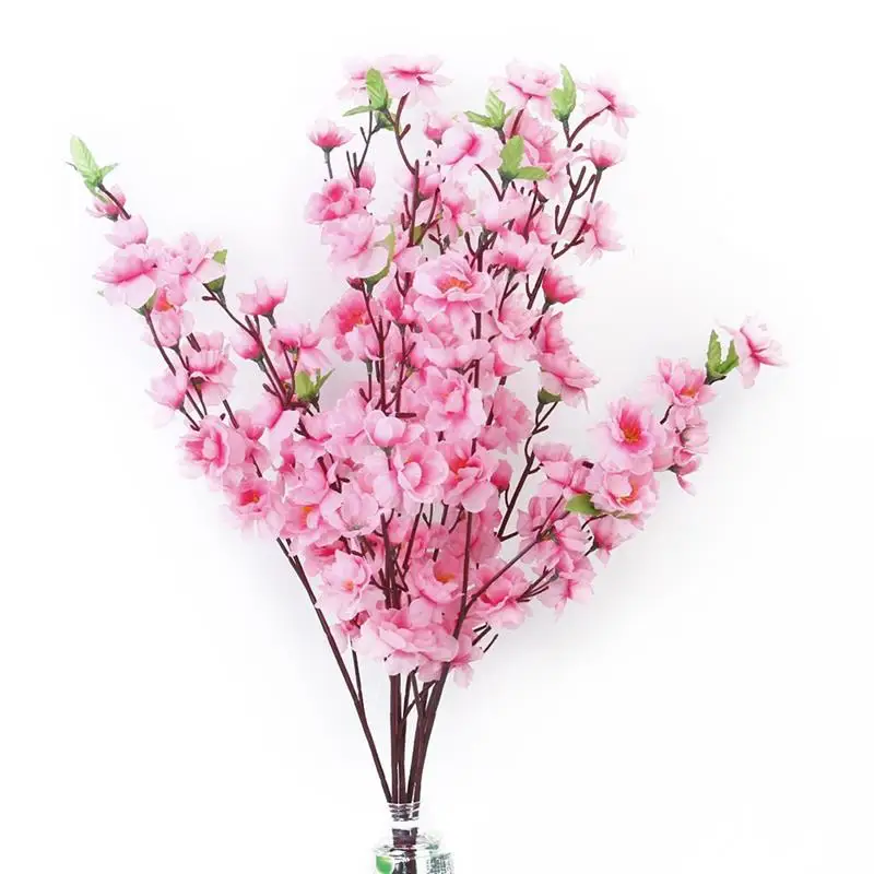 

6pcs Peach Blossom Simulation Flowers Artificial Flowers Silk Flower Decorative Flowers Wreaths Branch Fake Leaves Peach Blossom