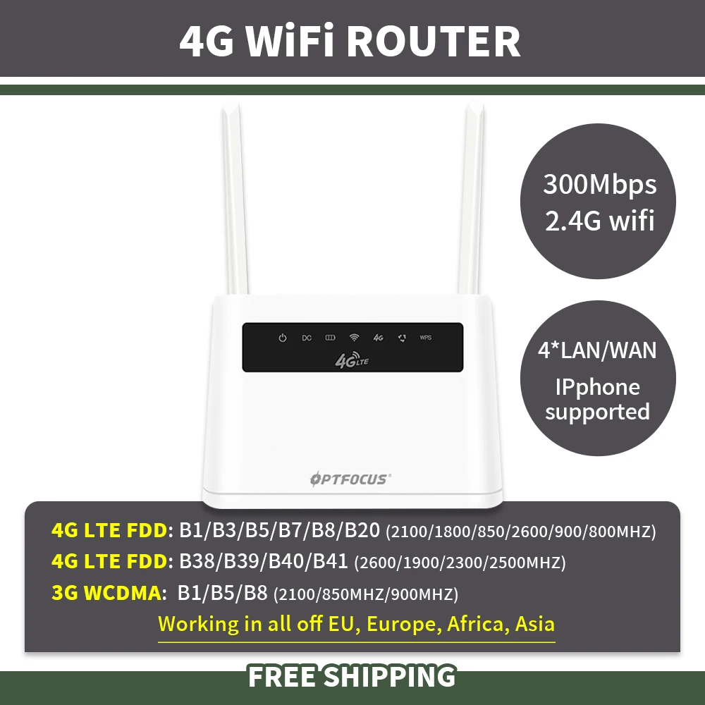 OPTFOCUS Fast 4 Antennas Good Signal Wide Coverange 4 WAN LAN 1 VOICE Ports High Speed Router 3G 4G SIM Mobile Router