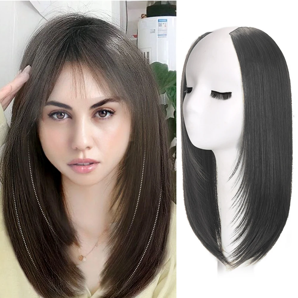One-pieces Clip Wig Invisible Synthetic Hair Extensions u-type Short Straight Extension Women Hairpieces Half Wig Female