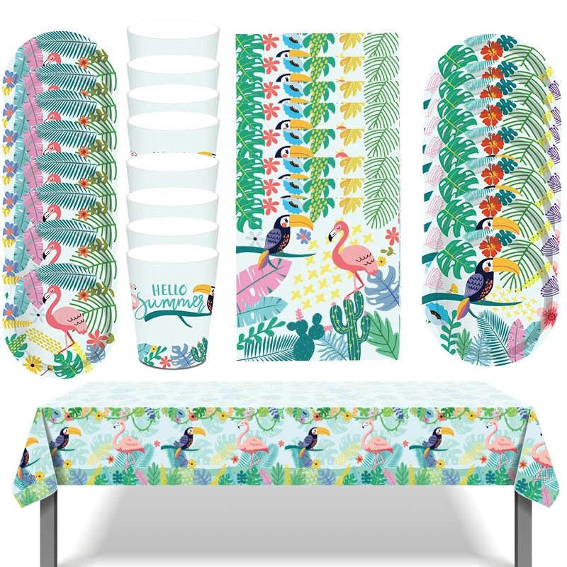 Летний фламинго искусственная одноразовая посуда тарелки чашки баннер
