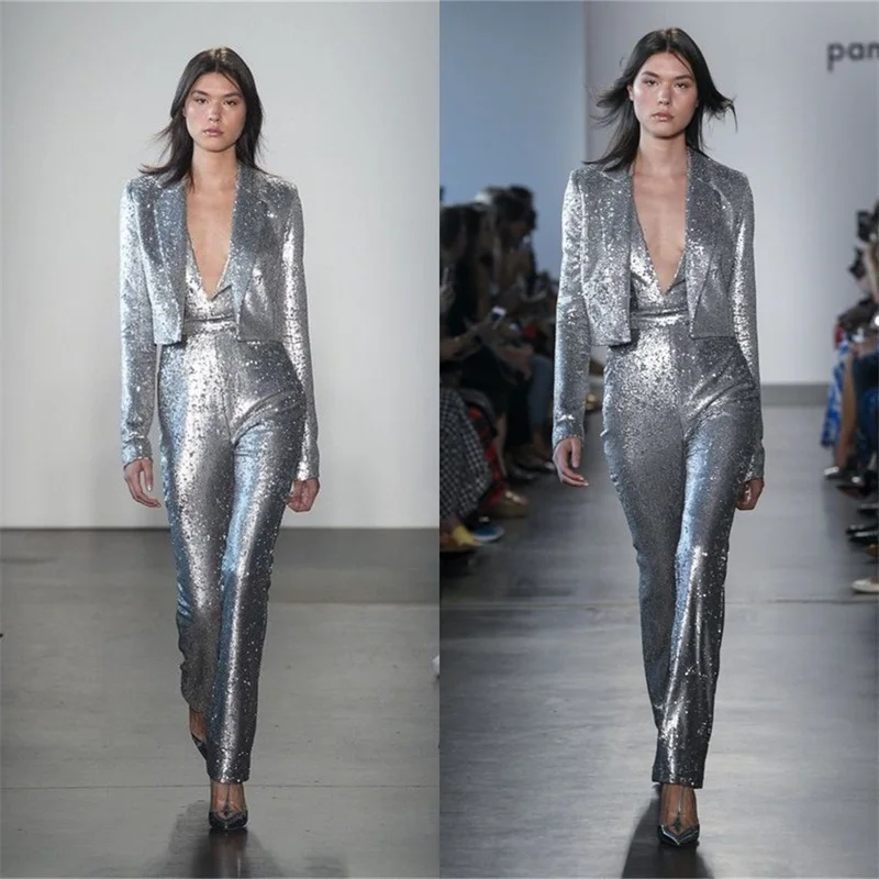 

Sparkling Sequin Women Suits Sets 2023 Wedding 3 Pcs Blazer with Vest + Pants Formal Red Carpet Prom Evening Dress Custom Made