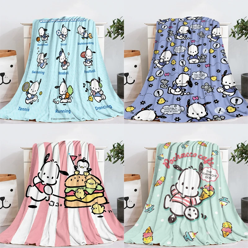 

Anime Pochacco Flannel Blanket Sanrios Kawaii Cartoon Air Conditioner Quilt Nap Blankets Cute Soft Sofa Cover Plush Bedspread