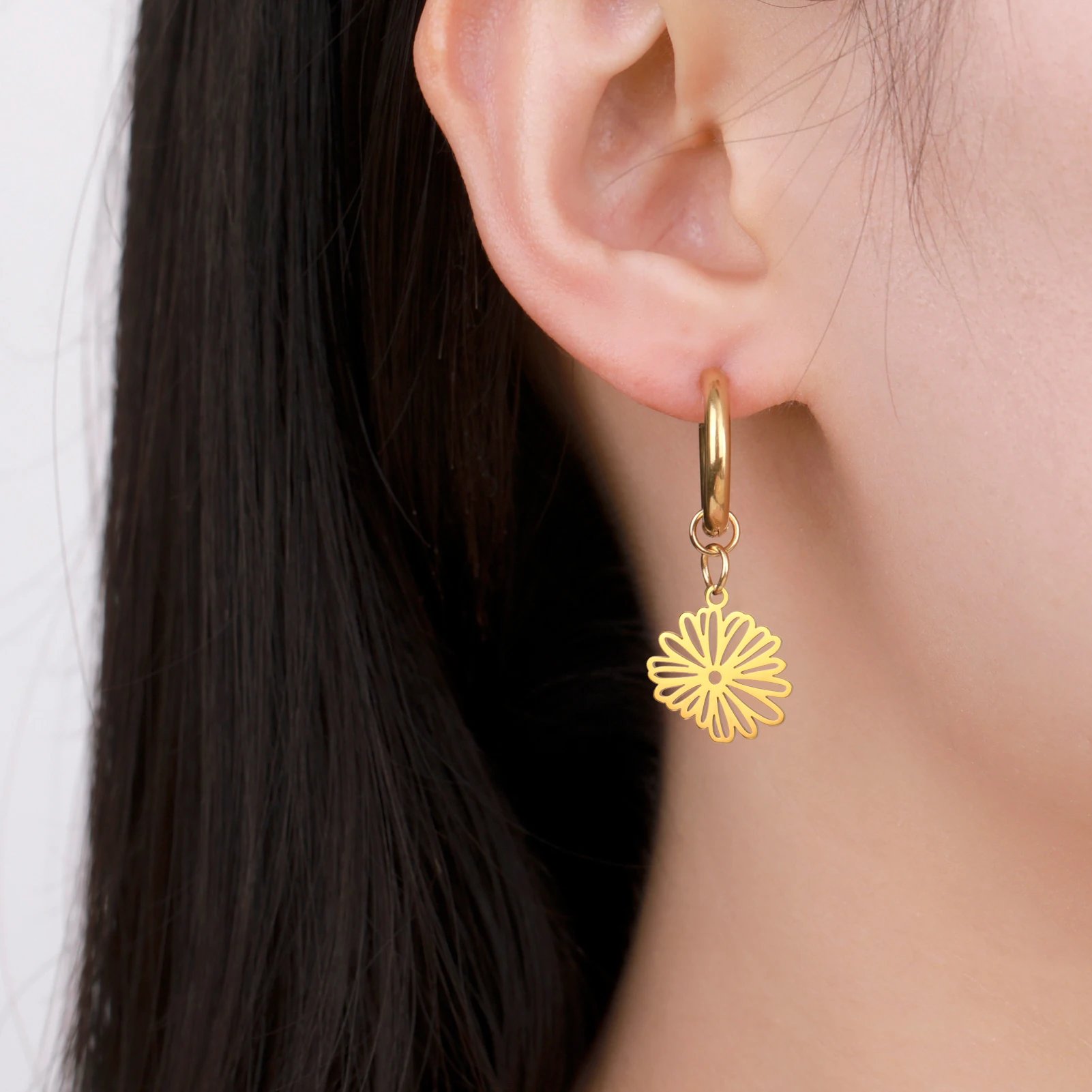 Месяц рождения цветы висячие серьги для женщин нержавеющая сталь обруч