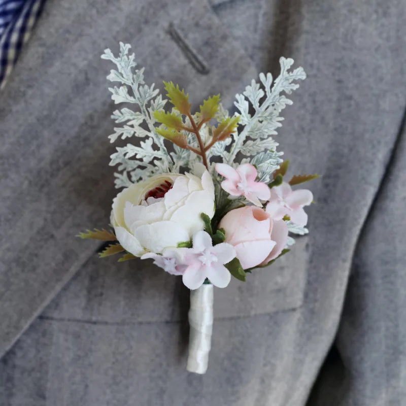 

White Artifical Boutonniere Wrist Corsage Flowers Wedding Accessories boutonniere mariage homme
