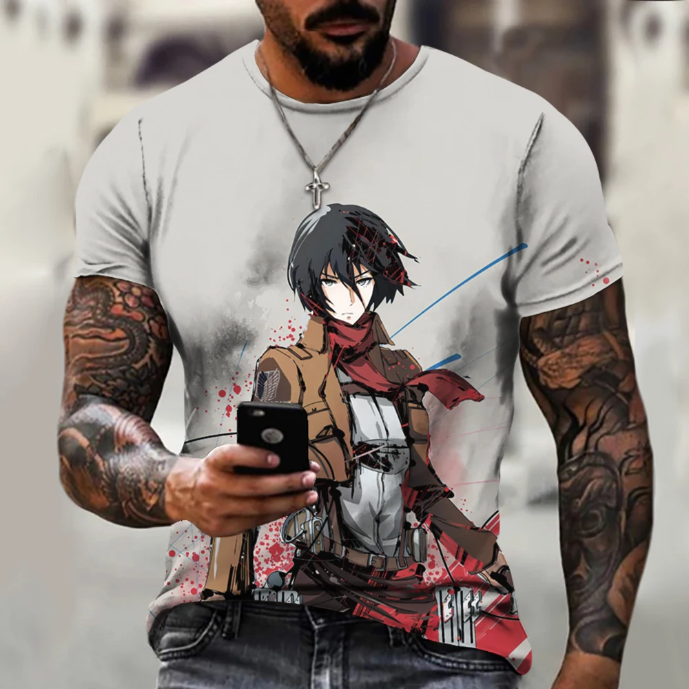 

2023 Mens Casual 3D T-Shirts Attack on Titan Anime Shirts Funny O Neck Tops Plus Size Streetwear