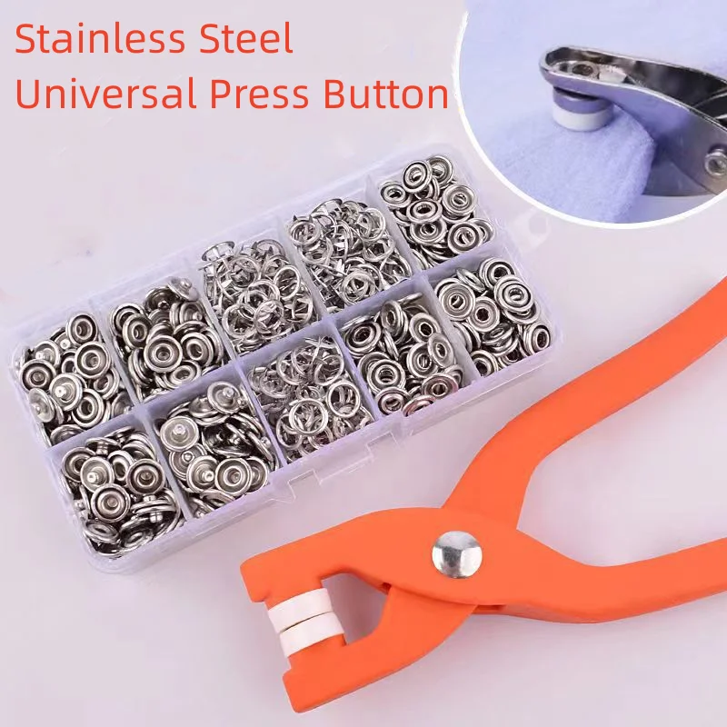 

Плоскогубцы + набор из 50/100 металлических кнопок для шитья, полые твердые металлические кнопки с пятикрапановой пряжкой для установки одежды «сделай сам»