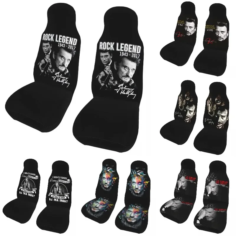 

Johnny Hallyday Universal Car Covers For Cars Trucks SUV Or Van 3D Print France Rock Singer Auto Seat Cover Protector 2PC