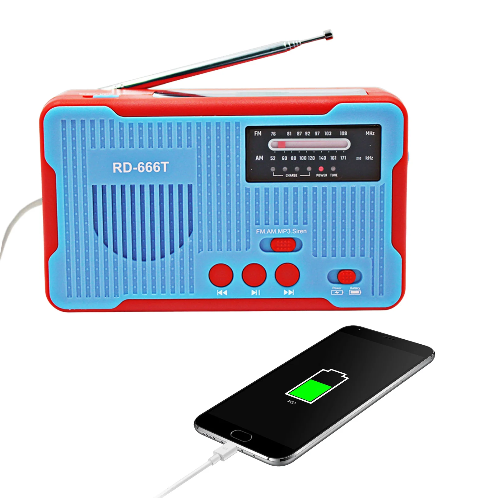 

Emergency Radio AM FM Survival Gear Weather Radio AM FM Solar Hand Crank USB Rechargeable Power Bank 2200mAh With Flashlight