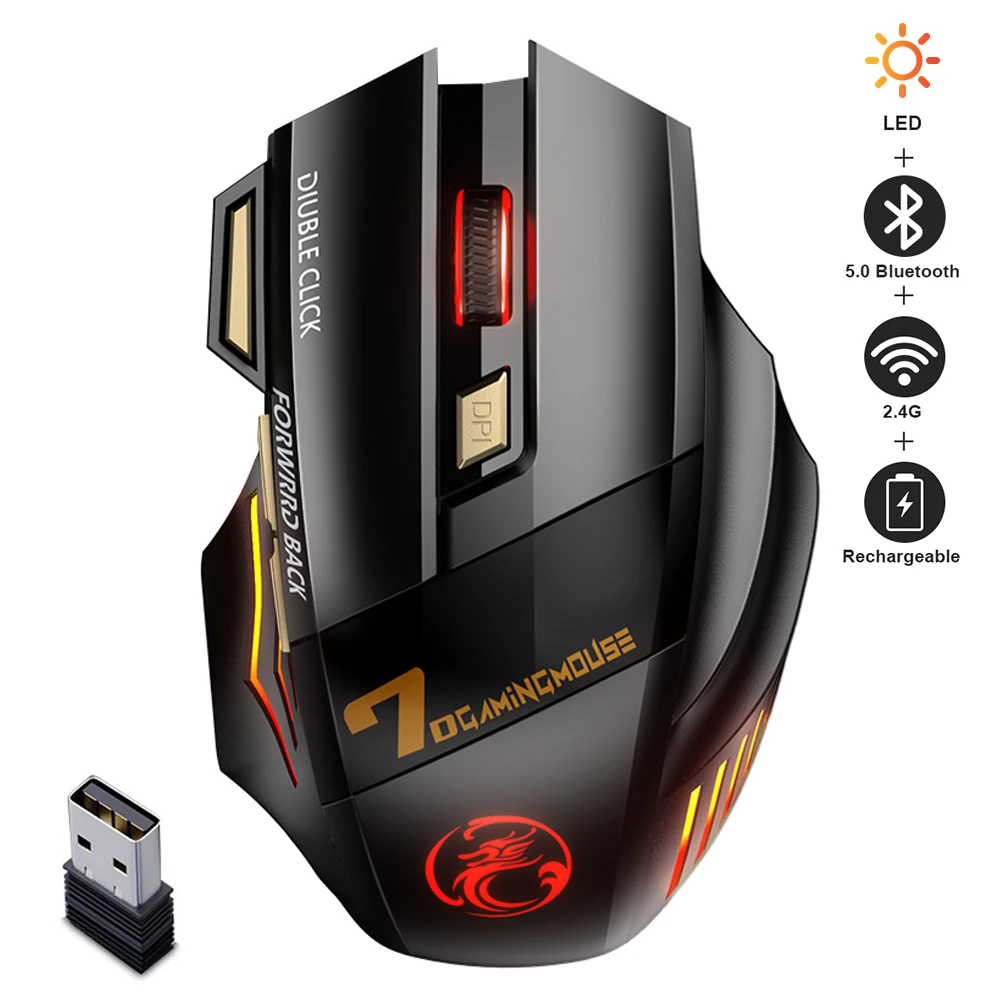 

Rechargeable Bluetooth Wireless Mouse For Computer Gaming Mouse USB Ergonomic Mause Gamer Mice RGB Backlight Mouse For Laptop PC