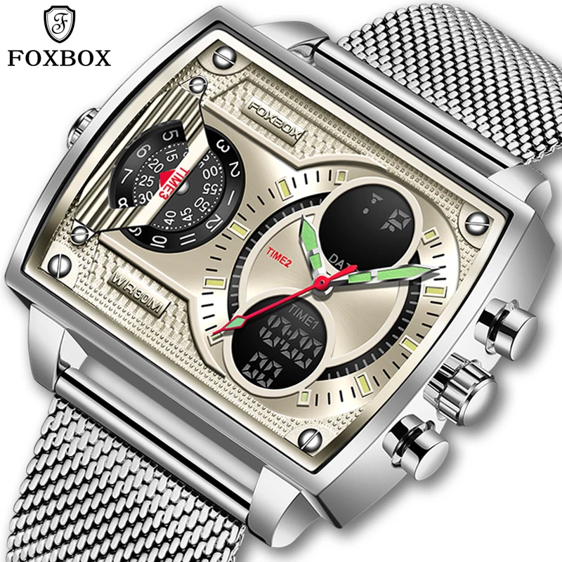 LIGE часы для мужчин FOXBOX Роскошные Брендовые спортивные наручные часы водонепроницаемые военные кварцевые цифровые часы мужские часы Relogio Masculino
