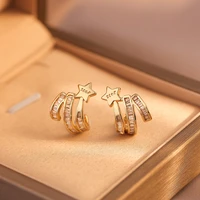 new korean fashion luxury delicate geometric zircon star earrings banquet birthday gift women jewelry earrings 2022