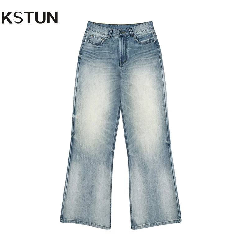 KSTUN 2025 Мужские расклешенные джинсы удобные джинсовые брюки светло-голубые