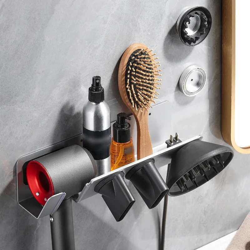 

Wall Mounted Hair Dryer Holder For Dyson Bathroom Organizer Storage Bracket Curling Iron Shelves Bathroom Accessories