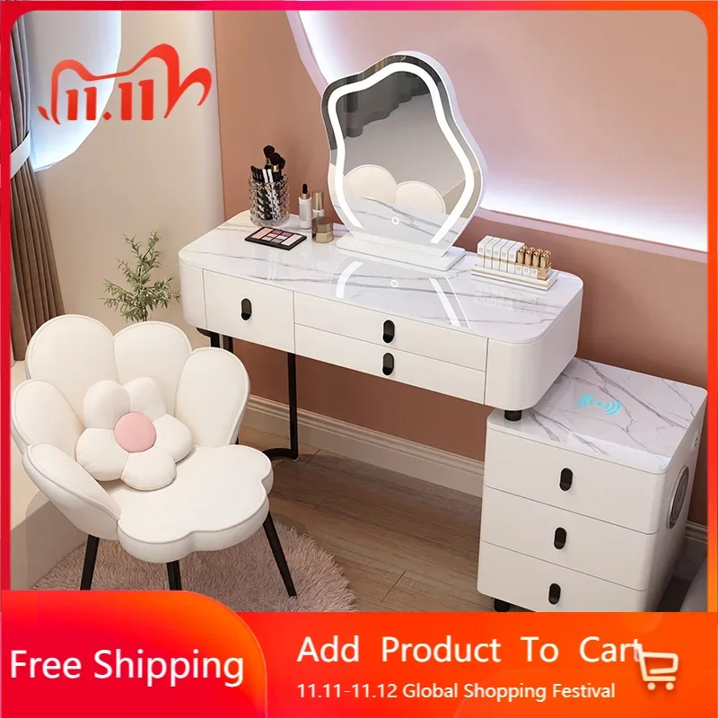 

Modern White Dressing Table Multifunction Lights Bedside Organizer Dressing Table Closets Coifeuse Chambre Bedroom Furniture