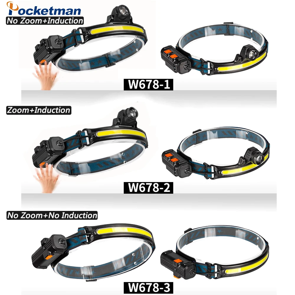 Powerful LED Headlamp USB Rechargeable XPG+COB LED Headlight IR Motion Sensor Headlamps 6 Switch Modes Head Lamp with Battery