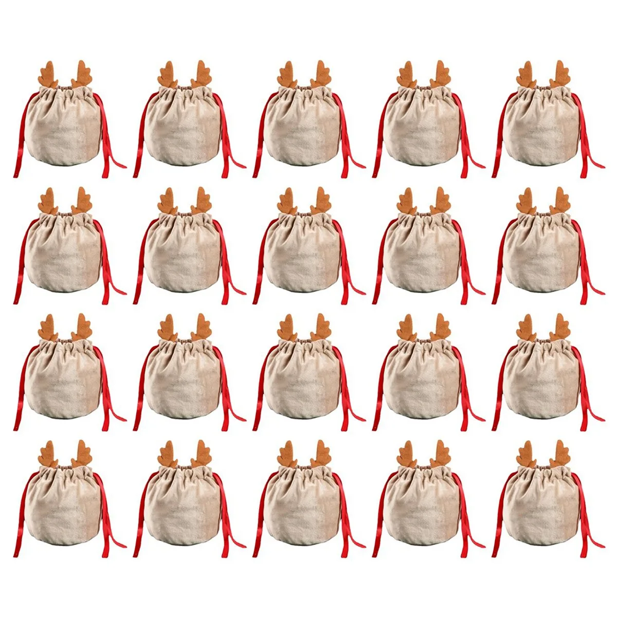 

20Pcs Christmas Candy Bags Antlers Bags Velvet Draw String Bunny Gift Packing Bags Party Decoration Navidad Gift A