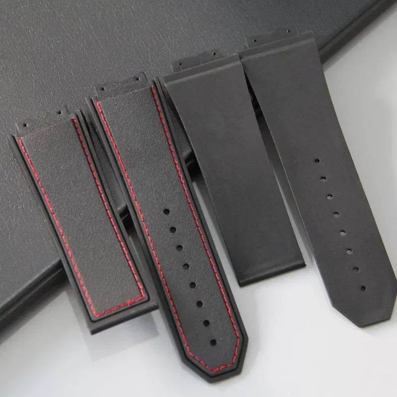 Top grade Black 29*19mm nature Silicone rubber watchband watch band for Hublot strap for king power series with logo on