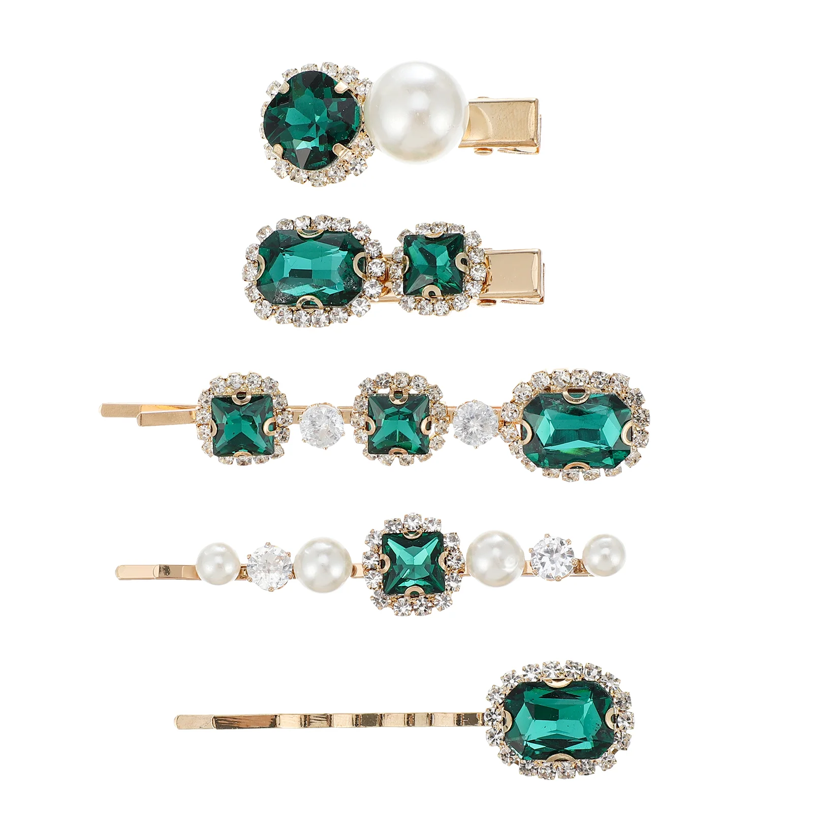 

Hair Bobby Rhinestone Vintage Crystal Clips Hairpin Barrettes Clip Pearl Barrette Women Accessories Emerald Green Bridal