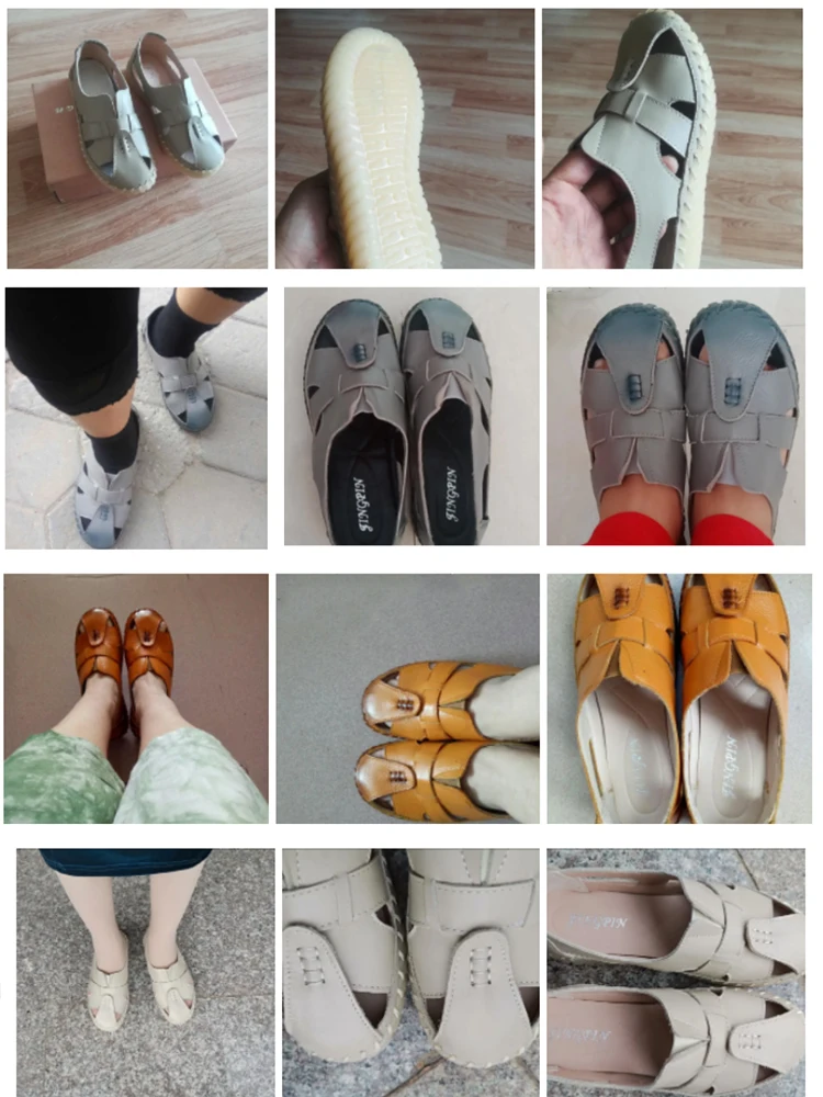 Summer Retro Gladiator Sandals For Women Genuine Leather Slip On Flat Shoes Cosy Ladies Loafer Sandals Elderly Sandals Mom Shoes