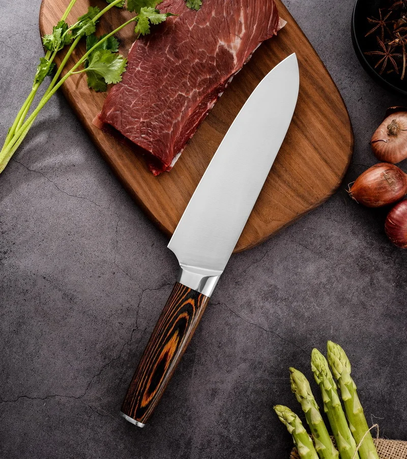 

8 Inch Japanese Kitchen Knives 50cr15 Steel Professional Vegetable Meat Fruit Knife Solid Wood Handle Home Restaurant