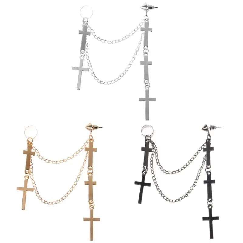 

Rock Punk for Cross Long Tassel Chain Ear Cuff Stud Clip Earrings for Best Frien