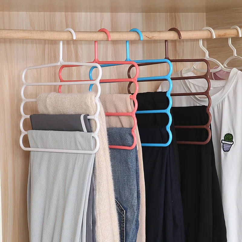 

MultiFunctional 5 Layers Pants Hangers Holders Trousers Hanger Storage Rack Clothes Hanger Space Saver Wardrobe Closet Organizer