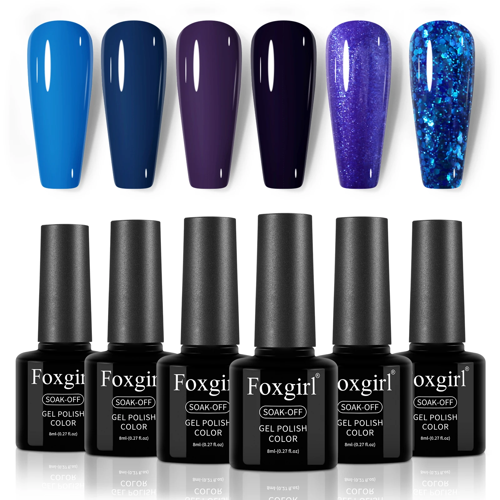 

Fall Winter Gel Nail Polish 6 Colors- Soak Off UV LED Gel Nail Polish Set Blue Glitter Colors, 8ml each Nail Gel Manicure Kit